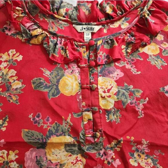 SILK FLORAL Ruffles Spaghetti Straps Tank top S / P - Picture 6 of 7